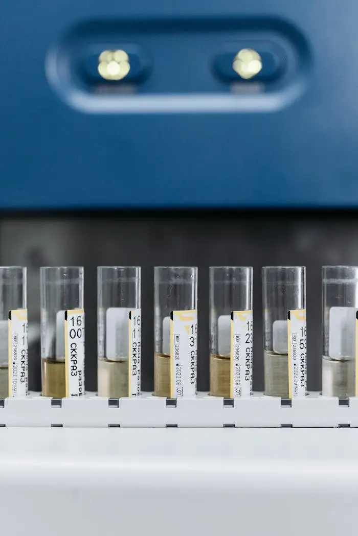 services-03 Detailed view of test tubes in a laboratory for scientific analysis.